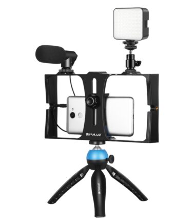 PULUZ 4 in 1 Vlogging Live Broadcast LED Selfie Fill Light Smartphone Video Rig Kits with Microphone + Tripod Mount + Cold Shoe Tripod Head for iPhone, Galaxy, Huawei, Xiaomi, HTC, LG, Google, and Other Smartphones, 4 in 1 Fill Light Rig Kit