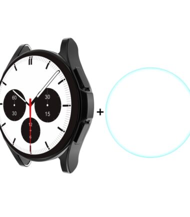 For Samsung Galaxy Watch4 Classic 46mm ENKAY Hat-Prince Full Coverage Electroplate Soft Case TPU HD Clear Cover + Tempered Glass Protector, For Samsung Galaxy Watch4 Classic 46mm