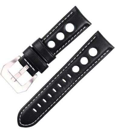 xDfind Silver Buckle Three-hole Breathable Genuine Leather Watch Band, 20mm, 22mm, 24mm